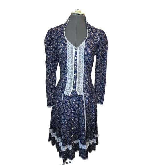 Gunne Sax | Dresses | Vintage 7s Gunne Sax Blue Floral Twopiece Set ...